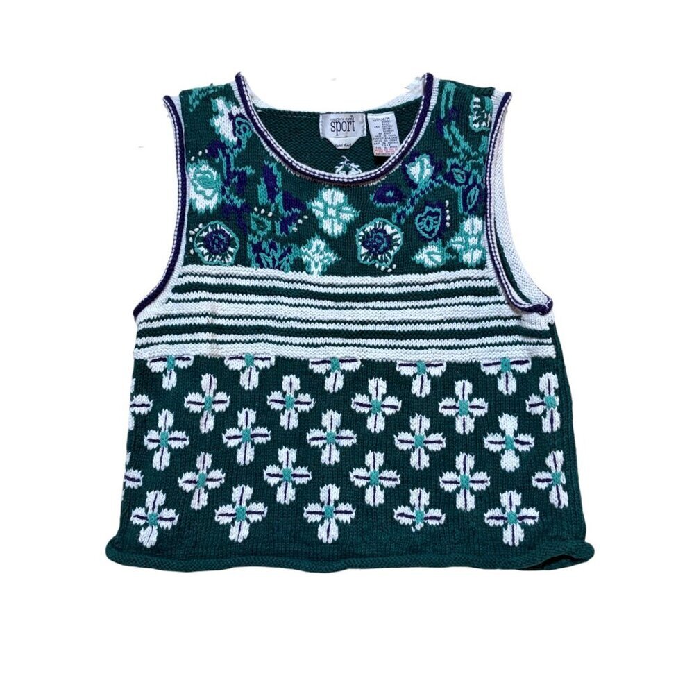 Vintage Eagles Eye Cropped Sweater Vest M Roll Collar Romantic Cottage Garden